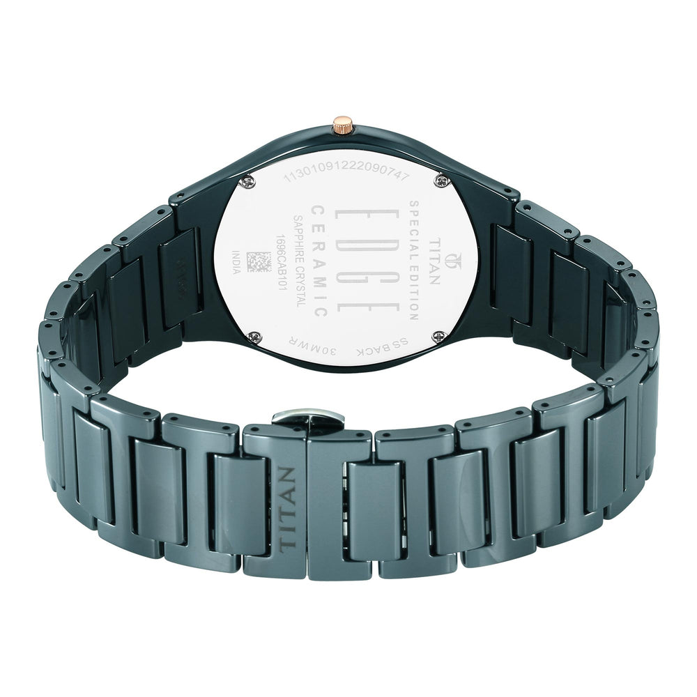 Titan Edge Ceramic Quartz in Atlantic Blue Dial with Diamonds Watch for Men