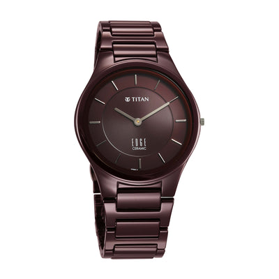 Titan Wine Ceramic Quartz Analog Maroon Dial Ceramic Strap Watch For Men