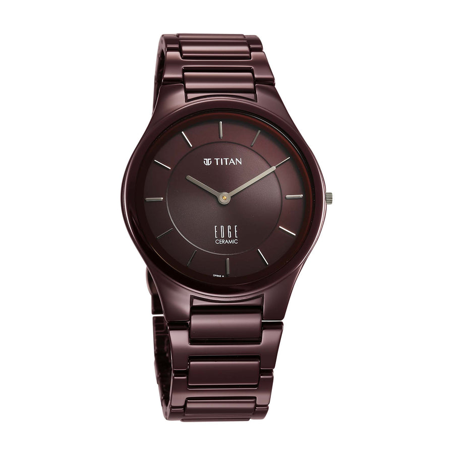 Titan Wine Ceramic Quartz Analog Maroon Dial Ceramic Strap Watch For Men