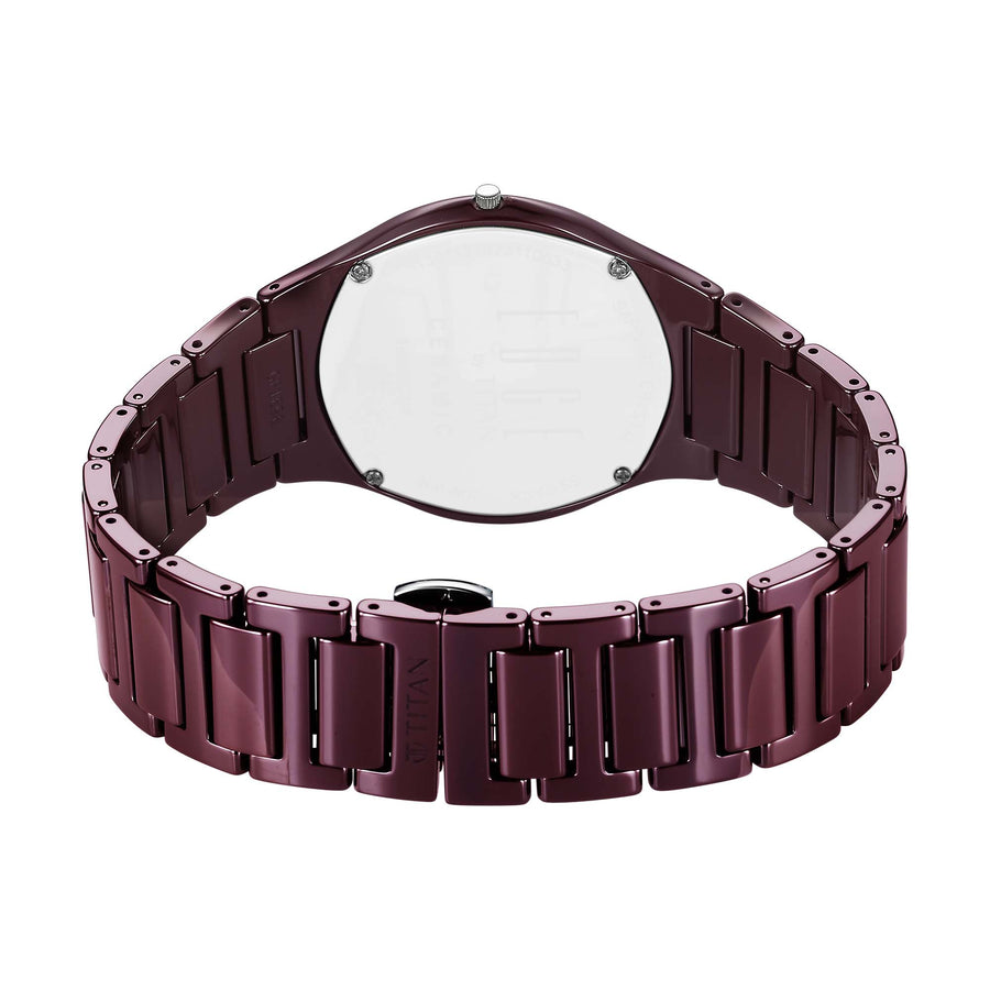 Titan Wine Ceramic Quartz Analog Maroon Dial Ceramic Strap Watch For Men