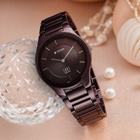 Titan Wine Ceramic Quartz Analog Maroon Dial Ceramic Strap Watch For Men