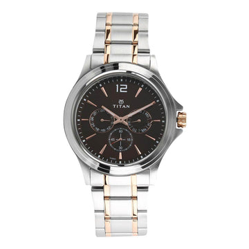 Titan Workwear Quartz Multifunction Brown Dial Stainless Steel Strap watch for Men