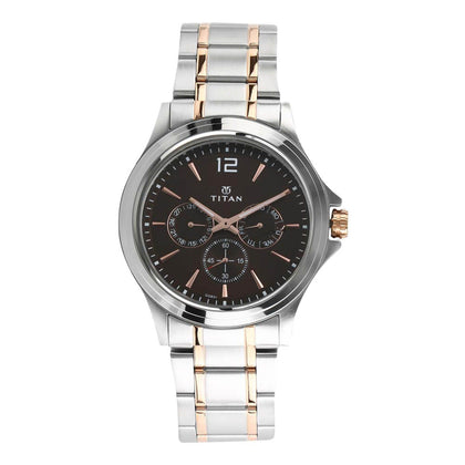 Titan Workwear Quartz Multifunction Brown Dial Stainless Steel Strap watch for Men