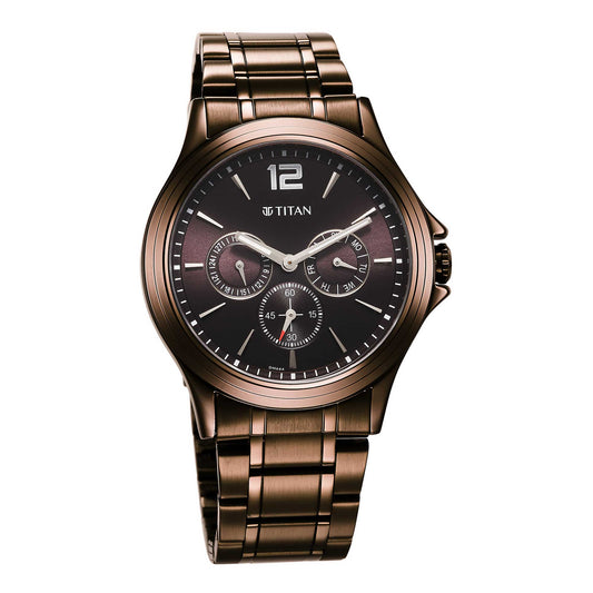 Titan Neo Splash Quartz Multifunction Brown Dial Stainless Steel Strap Watch for Men