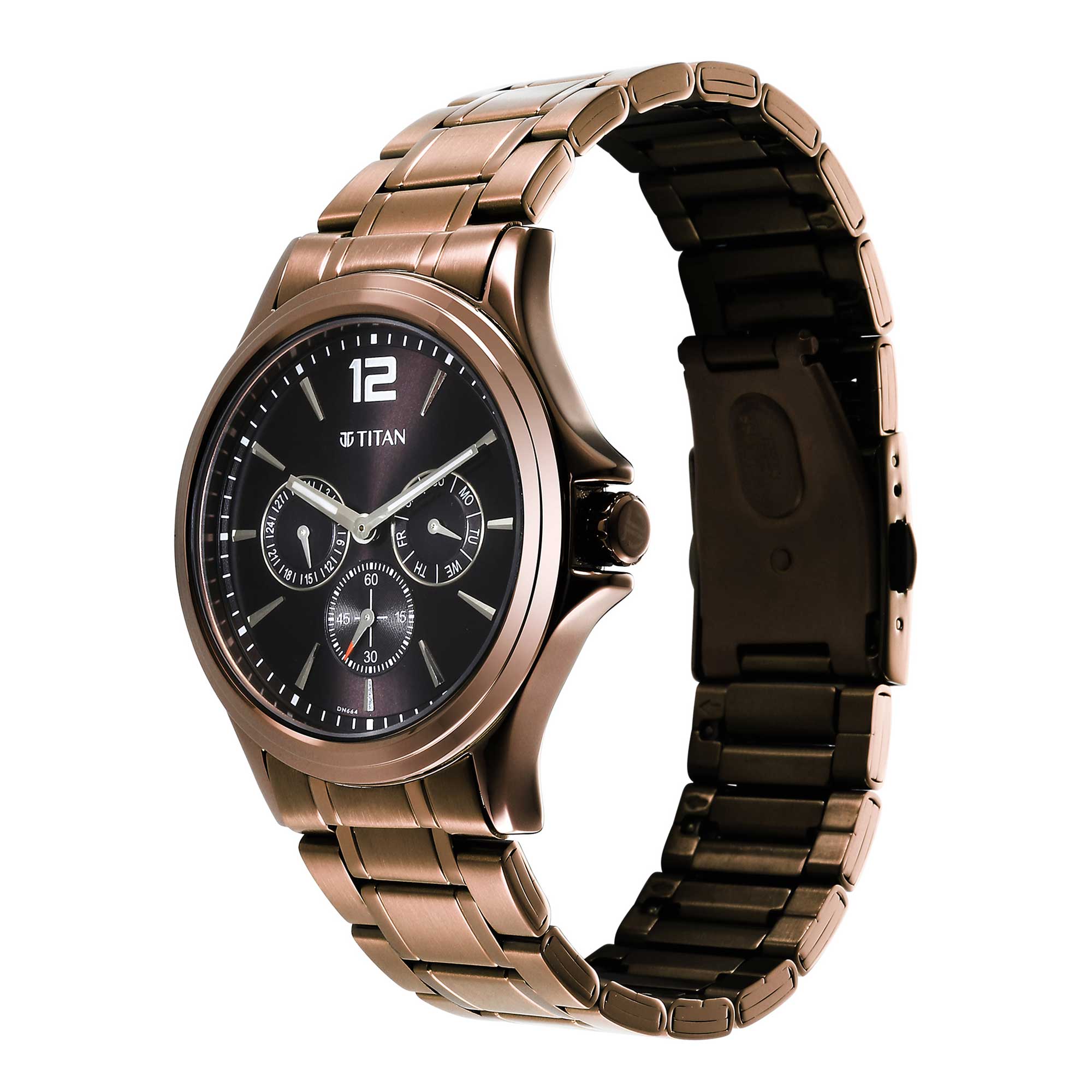 Titan Neo Splash Quartz Multifunction Brown Dial Stainless Steel Strap Watch for Men