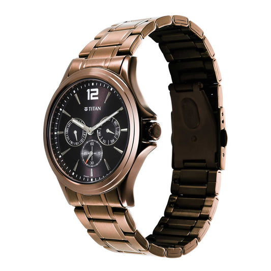 Titan Neo Splash Quartz Multifunction Brown Dial Stainless Steel Strap Watch for Men