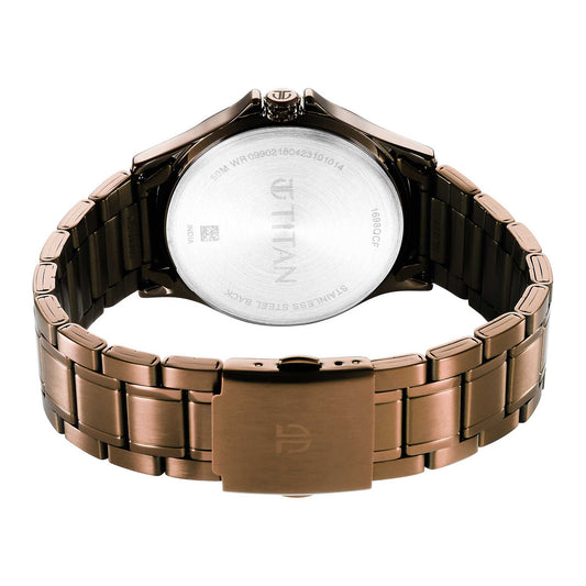 Titan Neo Splash Quartz Multifunction Brown Dial Stainless Steel Strap Watch for Men