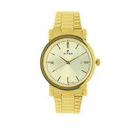 Titan Quartz Analog with Date Champagne Dial Stainless Steel Strap Watch for Men