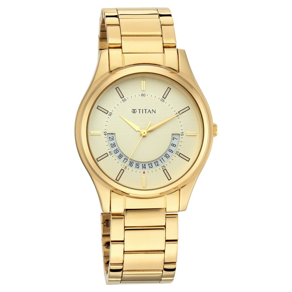 Titan Lagan Yellow Dial Analog Metal Strap Watch for Men
