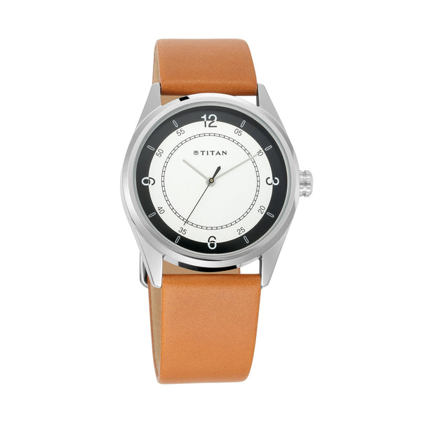 Titan White Dial Brown Leather Strap Analog Watch for Men