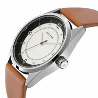 Titan White Dial Brown Leather Strap Analog Watch for Men