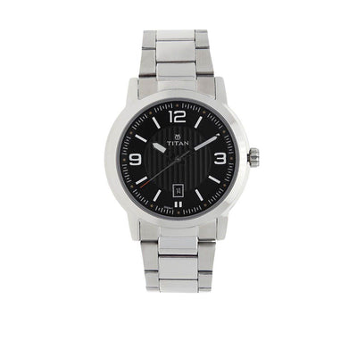 Titan Quartz Analog Analog with Date Black Dial Stainless Steel Strap Watch for Men