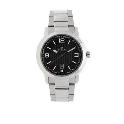 Titan Quartz Analog Analog with Date Black Dial Stainless Steel Strap Watch for Men