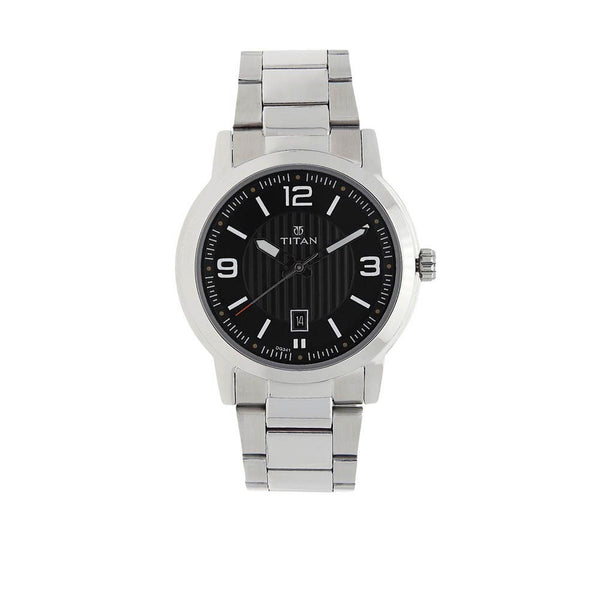 Titan Quartz Analog Analog with Date Black Dial Stainless Steel Strap Watch for Men