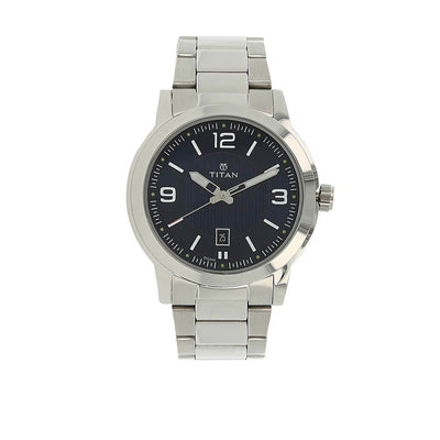 Titan Men's Urban Refinement: Sleek Blue Dial with Silver Stainless Steel Strap Watch