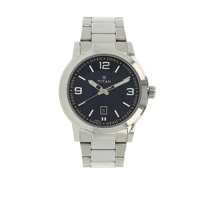 Titan Men's Urban Refinement: Sleek Blue Dial with Silver Stainless Steel Strap Watch