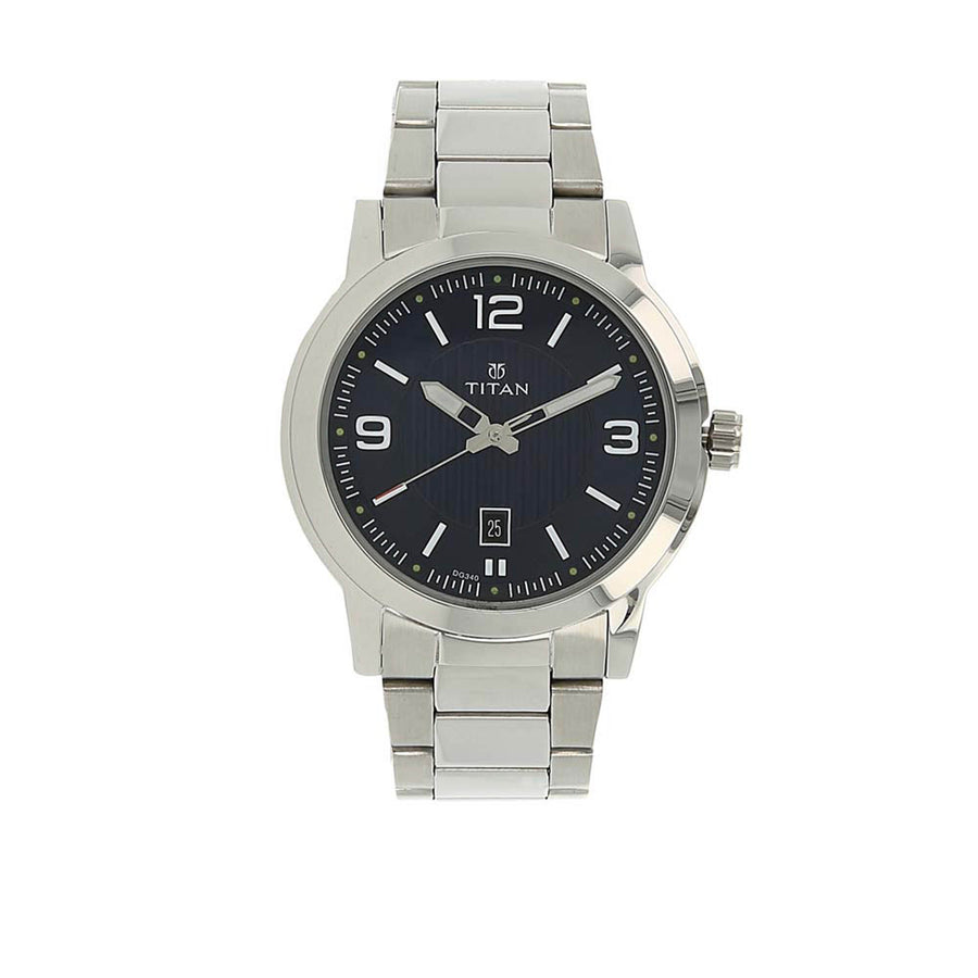 Titan Men's Urban Refinement: Sleek Blue Dial with Silver Stainless Steel Strap Watch