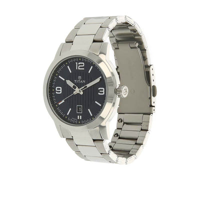Titan Men's Urban Refinement: Sleek Blue Dial with Silver Stainless Steel Strap Watch