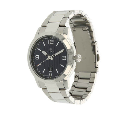 Titan Men's Urban Refinement: Sleek Blue Dial with Silver Stainless Steel Strap Watch