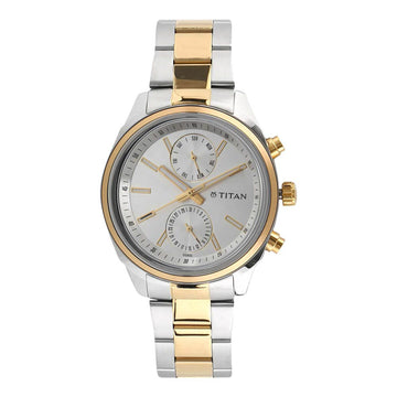 Titan Men's Metropolitan Luxe: Multifunction Silver Dial with Two-Tone Stainless Steel Bracelet Watch