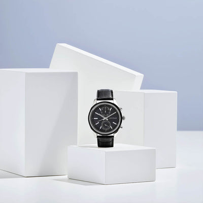 Titan Men's Midnight Precision: Multifunction Blue Dial with Classic Leather Strap Watch