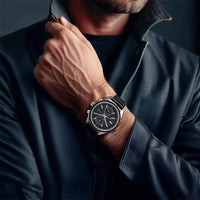 Titan Men's Midnight Precision: Multifunction Blue Dial with Classic Leather Strap Watch