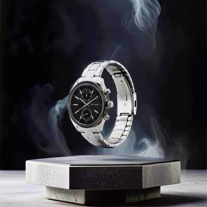 Titan Men's Metropolitan Luxe: Multifunction dark grey Dial with Two-Tone Stainless Steel Bracelet Watch