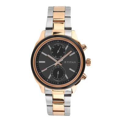 Titan Workwear Black Dial Two Toned Stainless Steel Strap Multifunction Watch for Men