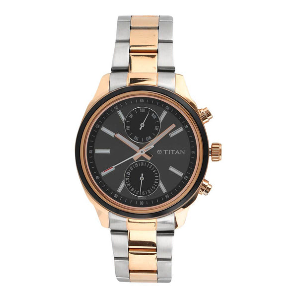 Titan Workwear Black Dial Two Toned Stainless Steel Strap Multifunction Watch for Men