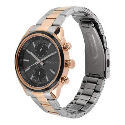 Titan Workwear Black Dial Two Toned Stainless Steel Strap Multifunction Watch for Men