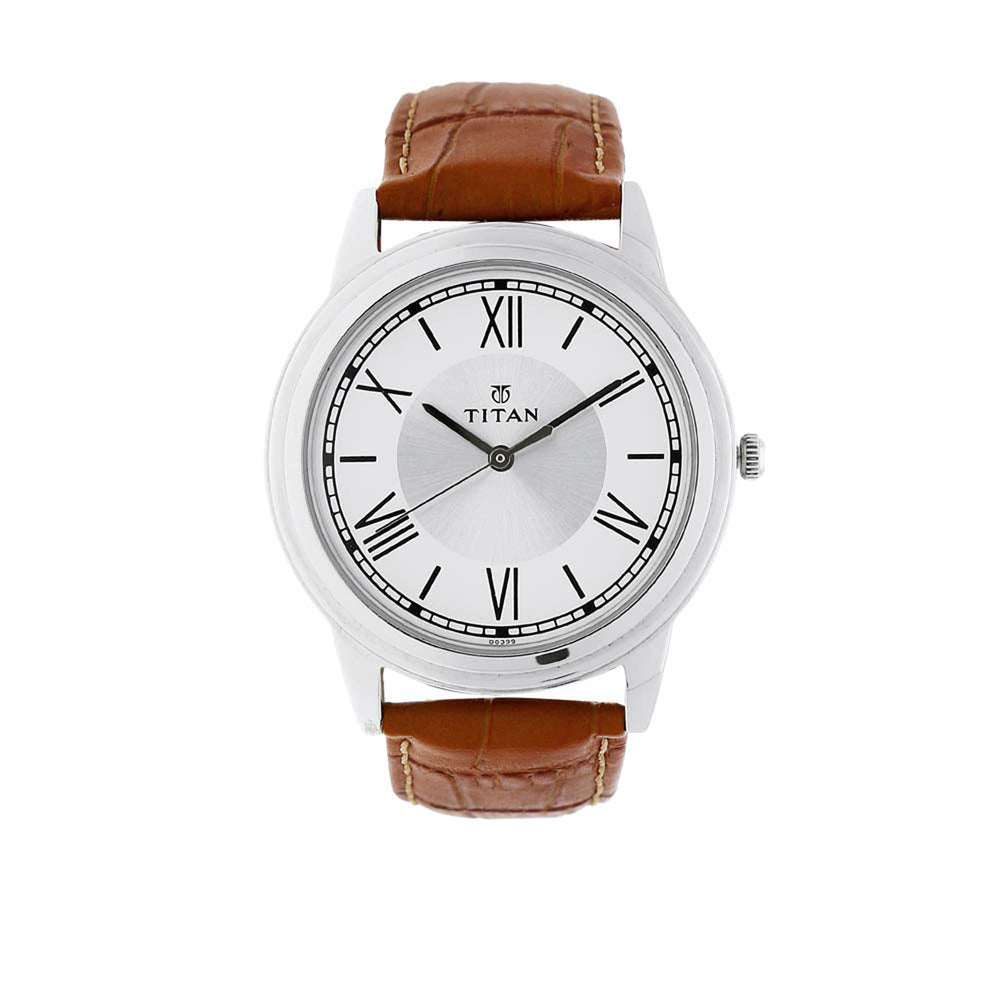 Titan Silver Dial Brown Leather Strap Analog Watch for Men