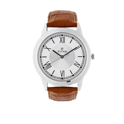 Titan Silver Dial Brown Leather Strap Analog Watch for Men