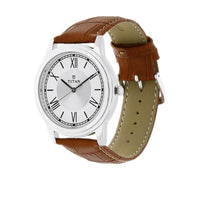 Titan Silver Dial Brown Leather Strap Analog Watch for Men