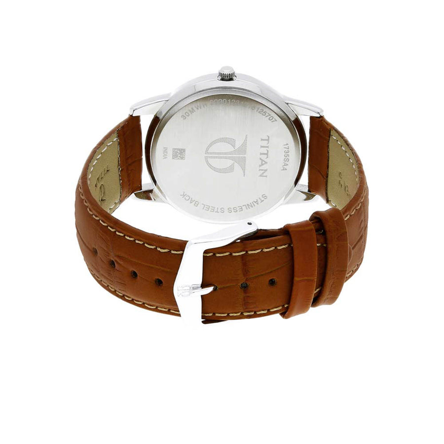 Titan Silver Dial Brown Leather Strap Analog Watch for Men