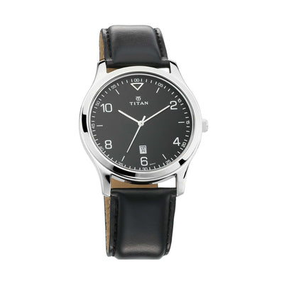 Titan Workwear Black Dial Leather Strap Analog with Date Watch for Men