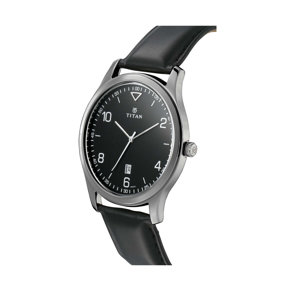 Titan Workwear Black Dial Leather Strap Analog with Date Watch for Men