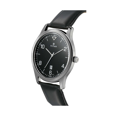 Titan Workwear Black Dial Leather Strap Analog with Date Watch for Men