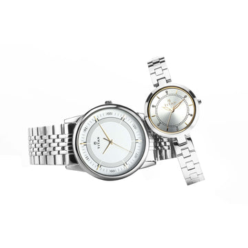 Titan Bandhan Quartz Analog Silver Dial Silver Stainless Steel Strap Watch For Couple