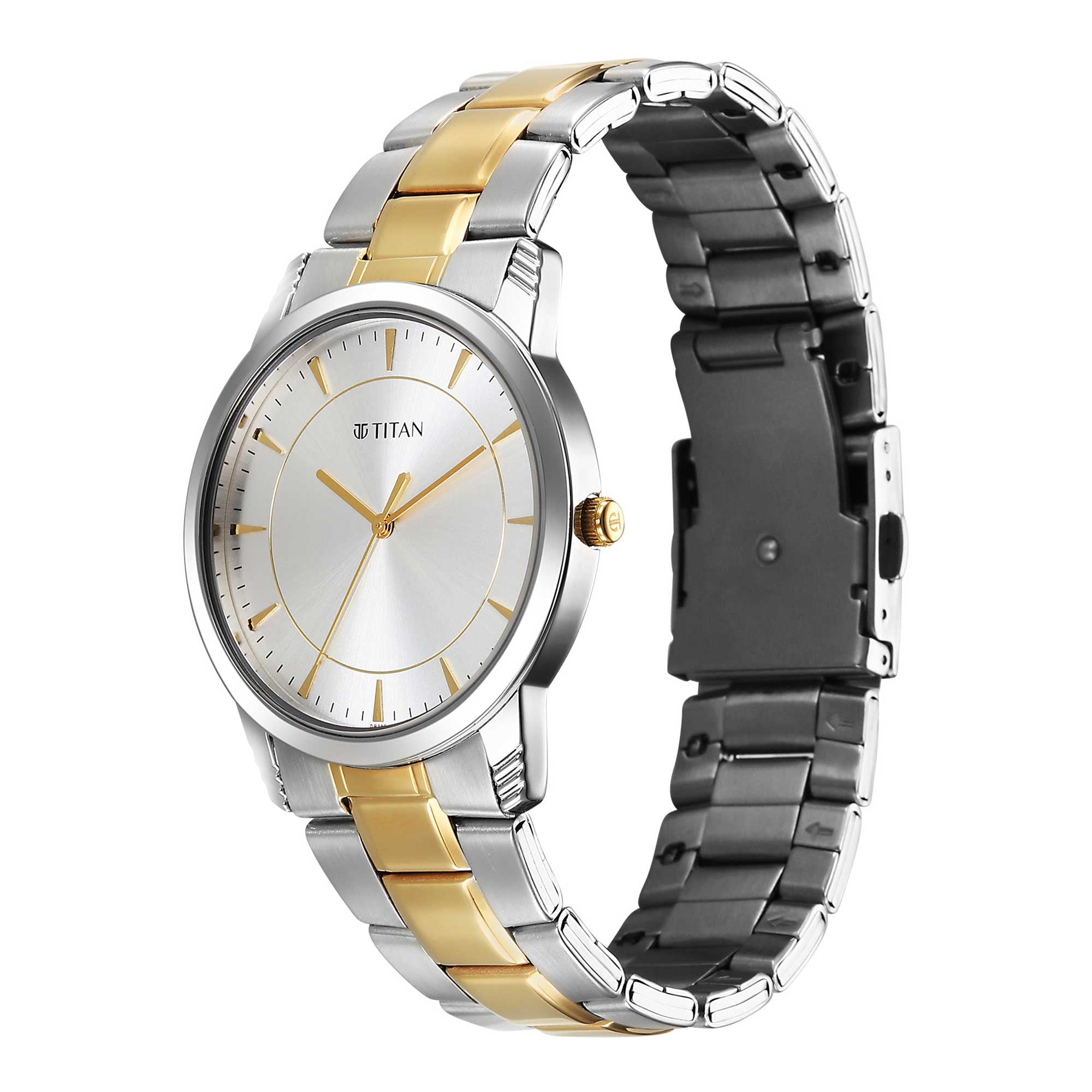Titan Silver Dial Two Toned Stainless Steel Strap Analog Watch for Men