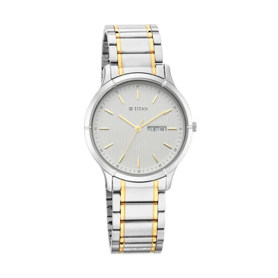 Titan White Dial Two Toned Metal Strap Analog with Day and Date Watch for Men
