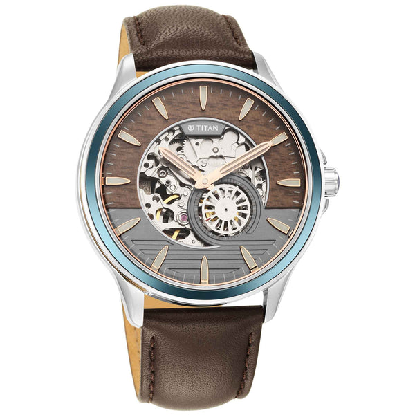 Titan Automatic Anthracite Dial Leather Strap Watch for Men