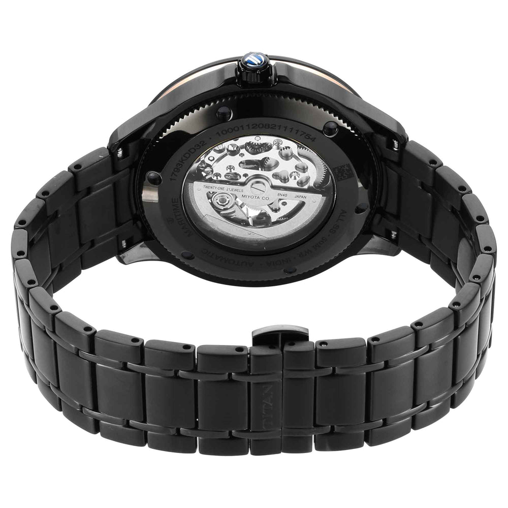 Titan Automatic Black Dial Stainless Steel Strap Watch for Men