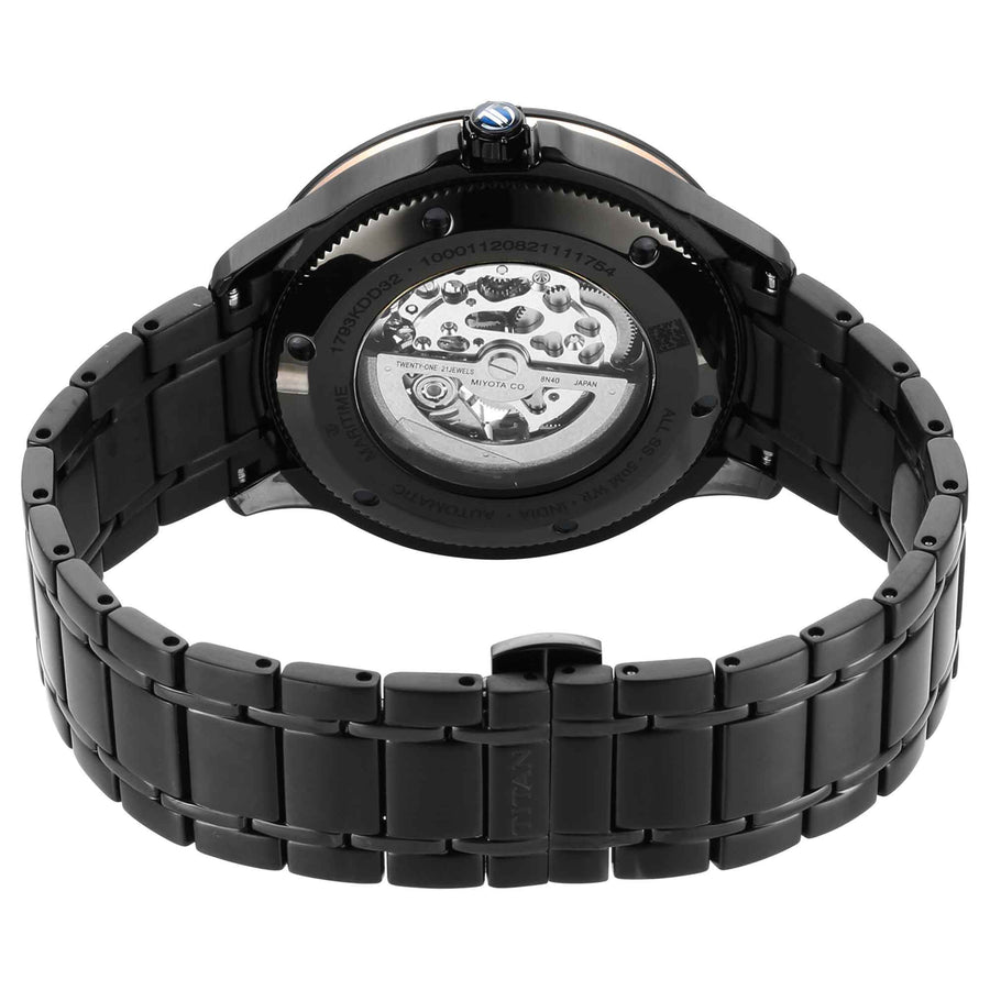 Titan Automatic Black Dial Stainless Steel Strap Watch for Men