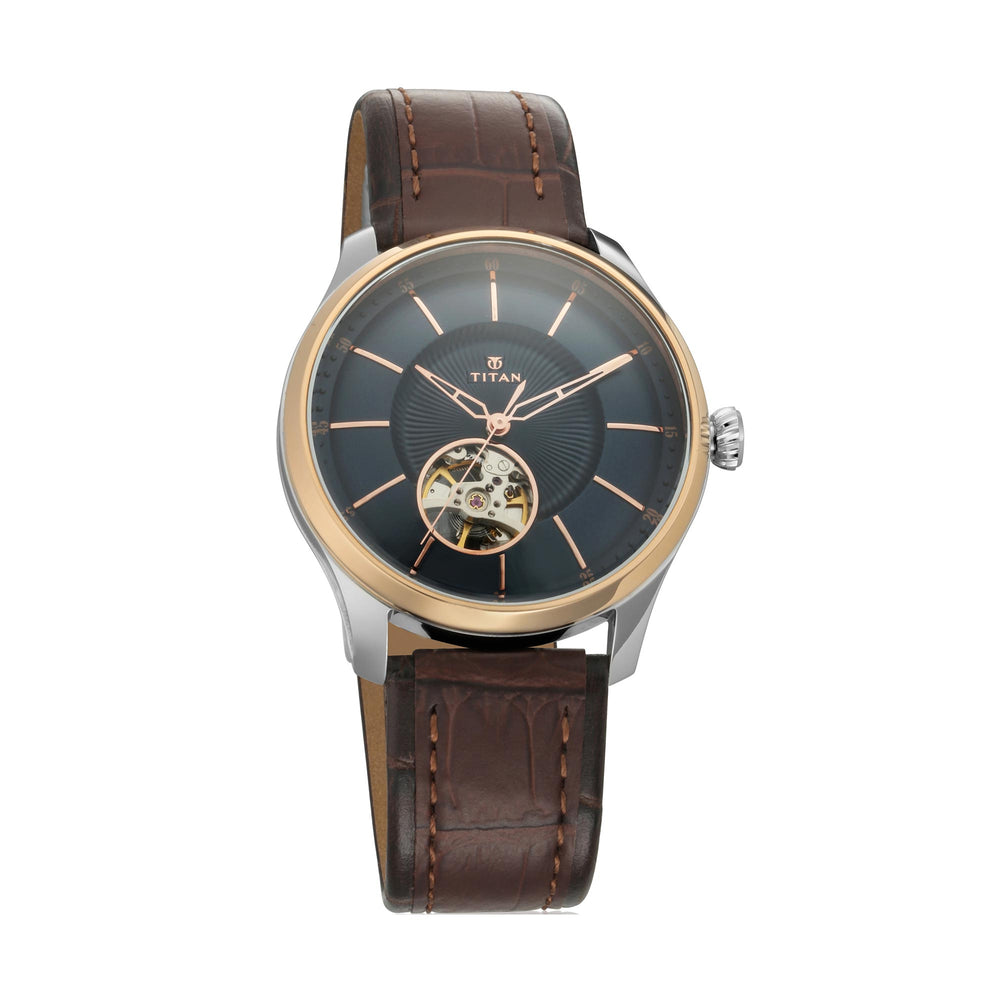 Titan Blue Dial Brown Leather Strap Automatic Watch for Men