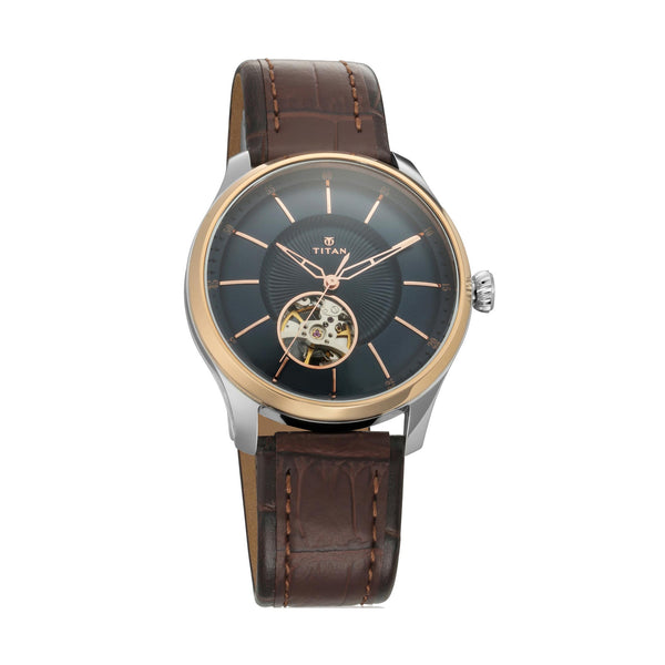 Titan Blue Dial Brown Leather Strap Automatic Watch for Men