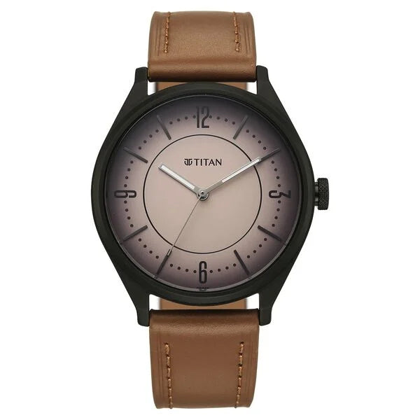 Titan Workwear Brown Dial Leather Strap Analog Watch for Men