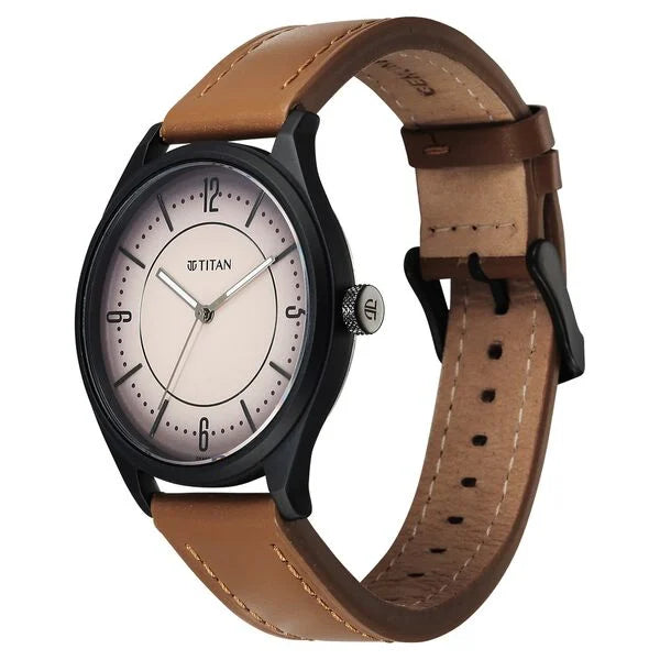 Titan Workwear Brown Dial Leather Strap Analog Watch for Men