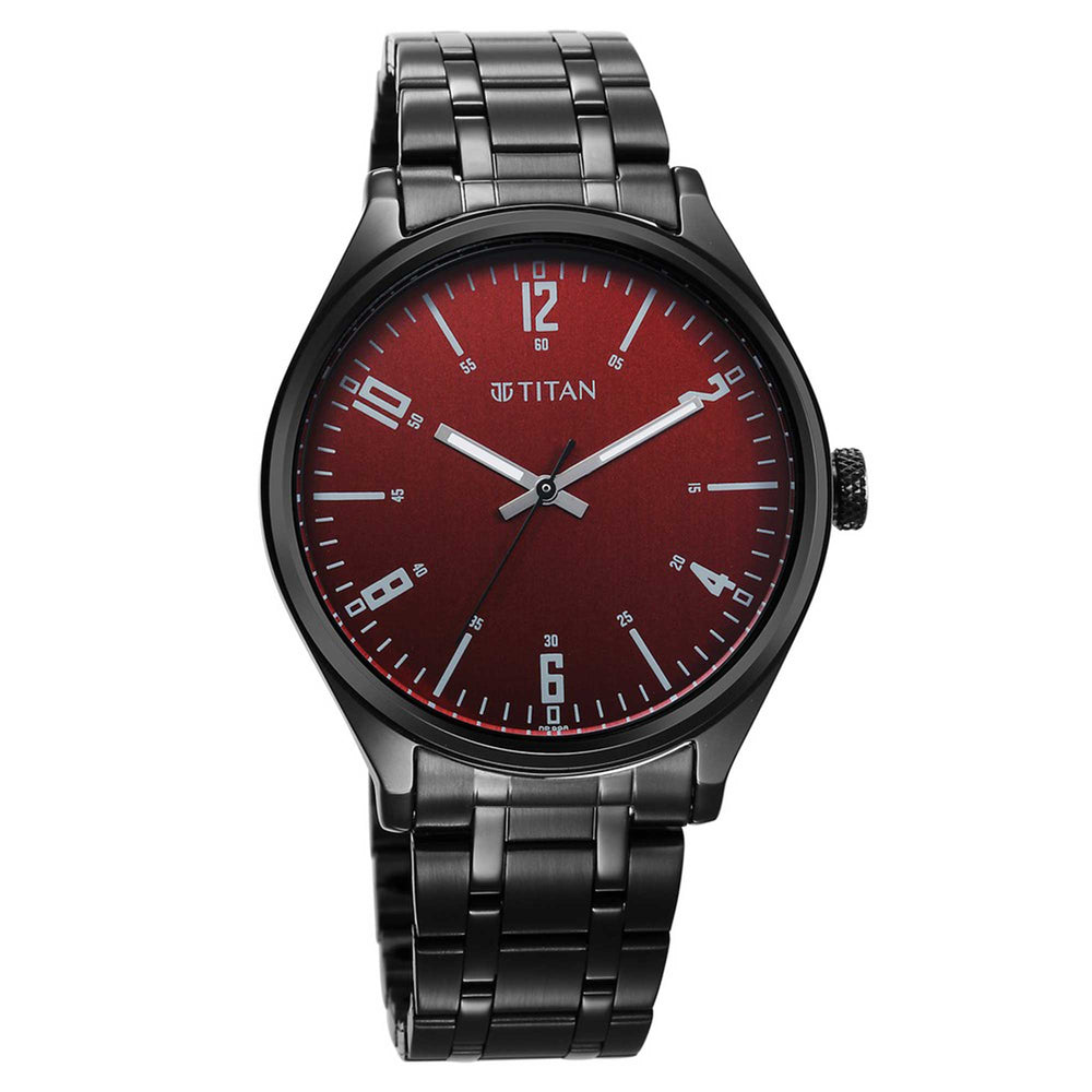 Titan Brown Dial Black Stainless Steel Strap Analog Watch for Men