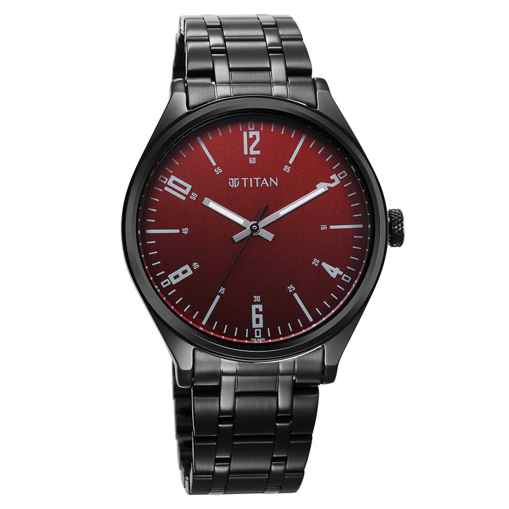 Titan Brown Dial Black Stainless Steel Strap Analog Watch for Men
