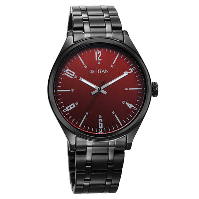 Titan Brown Dial Black Stainless Steel Strap Analog Watch for Men
